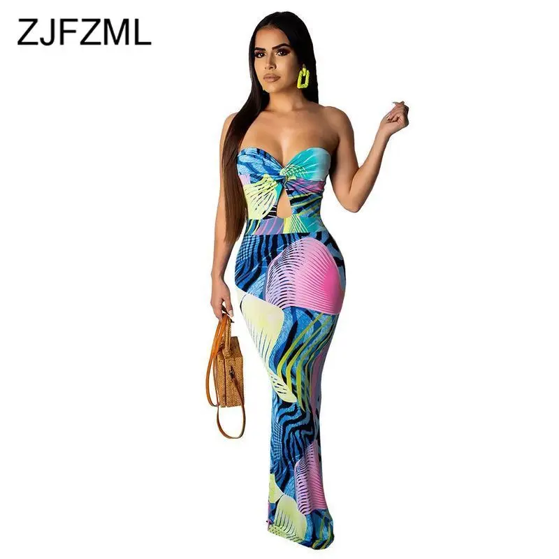

Colorful Striped Sexy Mermaid Dress Women Strapless Backless Cut Out Bohemian Dress Summer Off Shoulder Sleeveless Bandage Dress