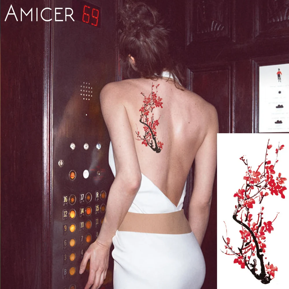3D реалистичные вишневые цветы розы большие цветы водонепроницаемые Временные татуировки для женщин флэш-тату на руку тату наклейки на плечо
