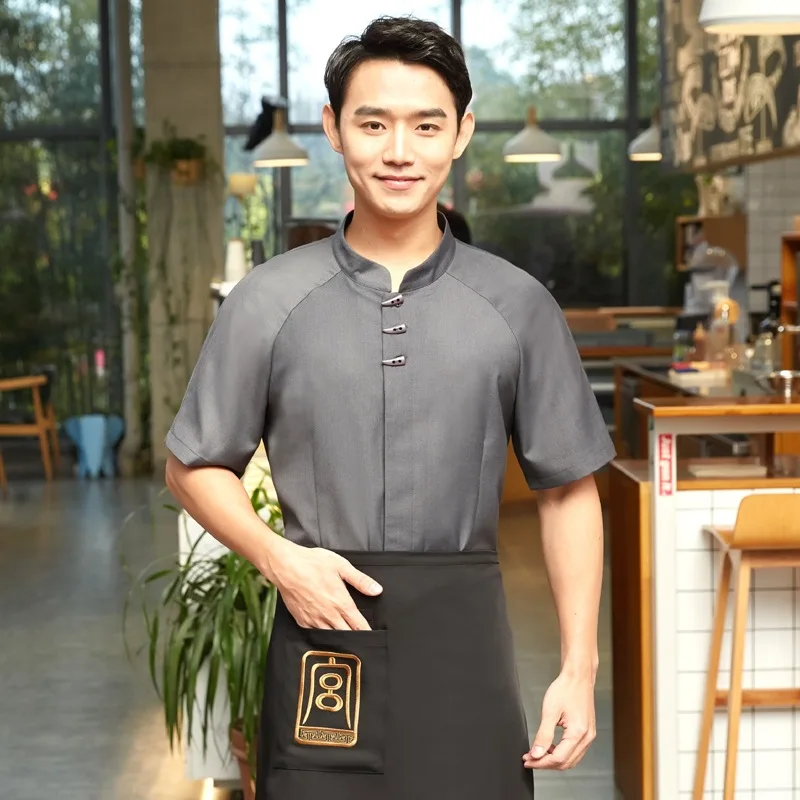  Short Sleeve Waiter Uniforms Restaurant Hot Pot Coffee Shop Chef Uniform Fast Foods Work Wear Kitch - 33026338807