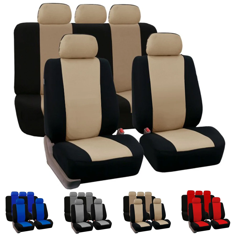 

Dewtreetali 9pcs Full Set Automobile Seat Cover Universal Car Seat Protector Four Seasons Beige Red for VOLKSWAGEN AUDI BMW