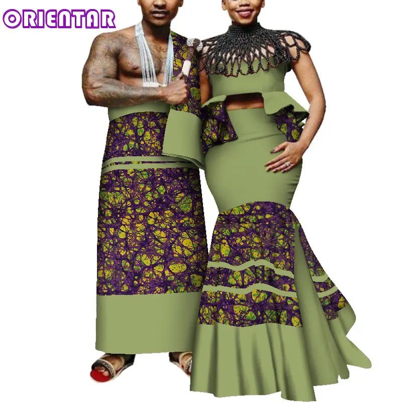 Африканская одежда для пар Африканский принт женские топы и длинная юбка мужчины платье пары любовник одежда День Святого Валентина WYQ241