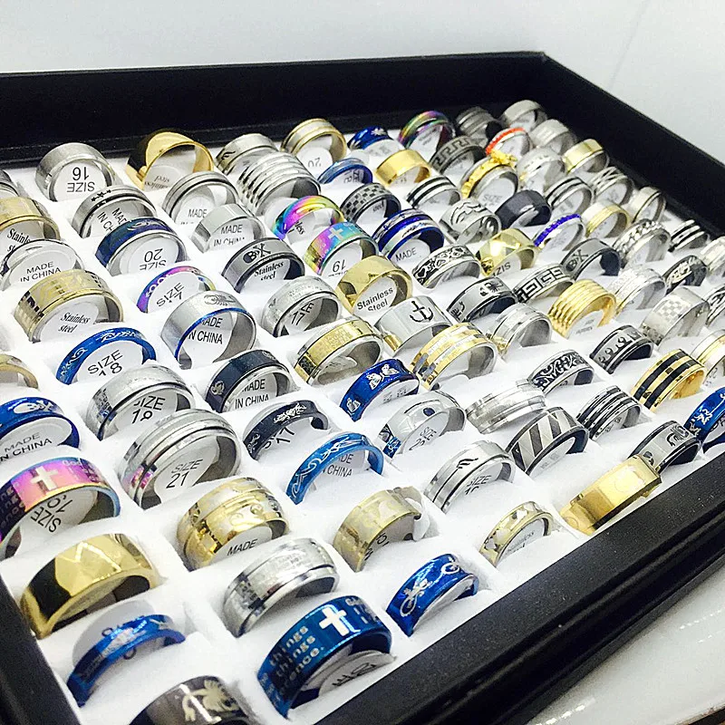 

MIXMAX New Fashion 100pcs stainless steel ring men women unisex set mixed metal silver gold Jewelry fashion Wholesale Lots bulk