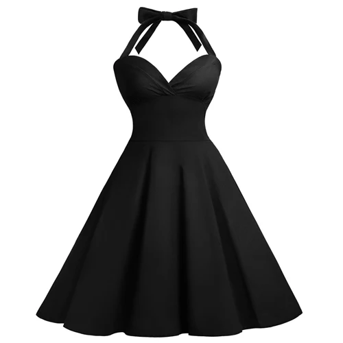 MISSJOY рокабилли винтажные женские платья до колена с открытой спиной, праздничное платье размера плюс 4XL, женские летние сексуальные платья с лямкой на шее - Цвет: Черный