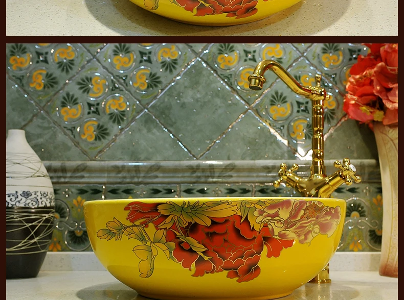 Europe Style Handmade Porcelain wash basin Countertop Lavabo Round Sink Bathroom Basin (4)