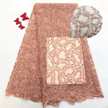 

High Quality 2019 African French Net Lace Fabric Embroidered Nigerian Lace Fabric Guipure Cord Lace With advanced Sequins