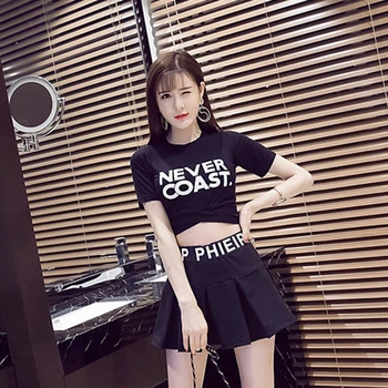 

SexeMara fashion The New Wild letter cross strap T-shirt + A word skirt two-piece suit free shipping
