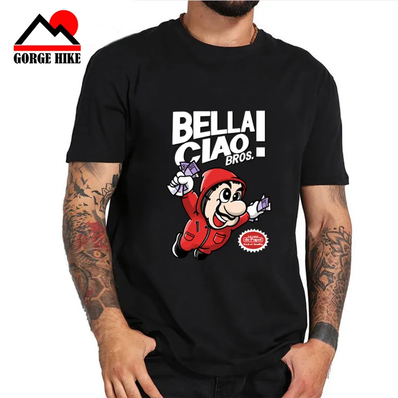 Мужская футболка Bella Ciao Bros уличная в японском стиле с круглым вырезом и короткими