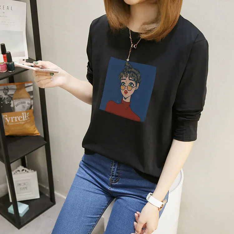Autumn Cartoon Printed Tshirts Women's Long Sleeve T-shirt Female Casual Tees M-XXL Cotton T-shirts For Women Poleras Mujer 2019 (6)