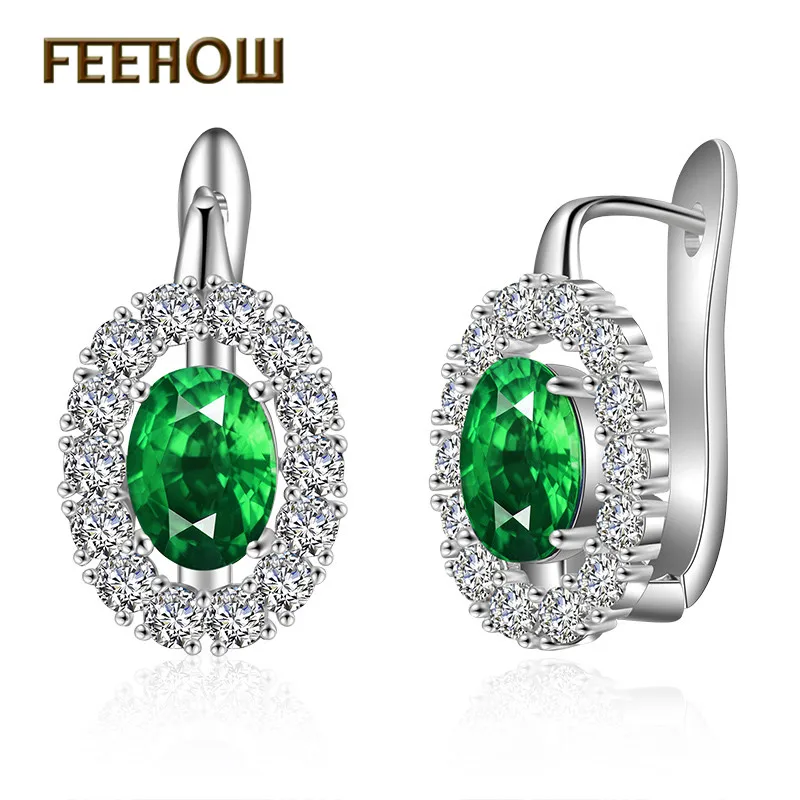 

FEEHOW New Classic Oval Cubic Zircon Stud Earrings for Woman Prom Evening Engagement Wedding Party Gift Jewelry FWEP2275