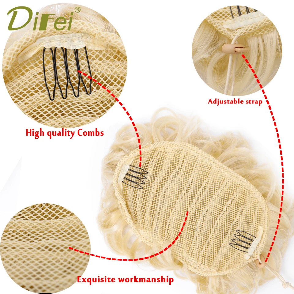 DIFEI синтетический короткий кудрявый шиньон эластичная резинка два пластиковых гребня на заколках для наращивания волос пучок волос для женщин