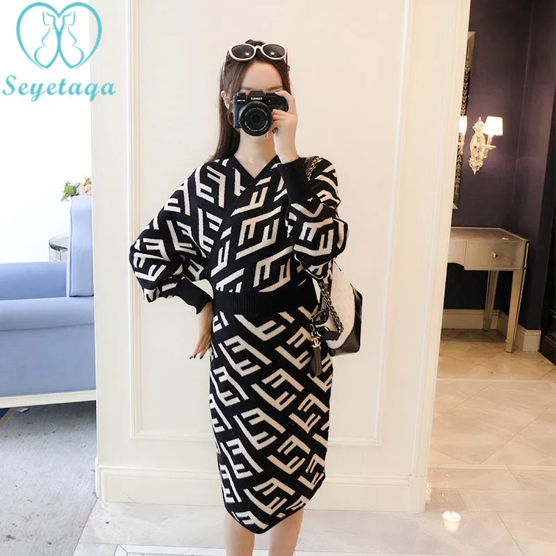 

1166# Thicken Warm Knitted V Neck Maternity Nursing Sweaters Dress Autumn Winter Fashion Clothes for Pregnant Women Pregnancy
