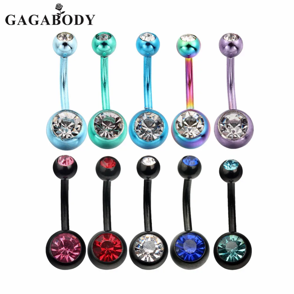 Fashion Lot of 10 Pack Belly Rings Body Jewelry Piercing 14 Gauge Stainless Steel Crystal Gem