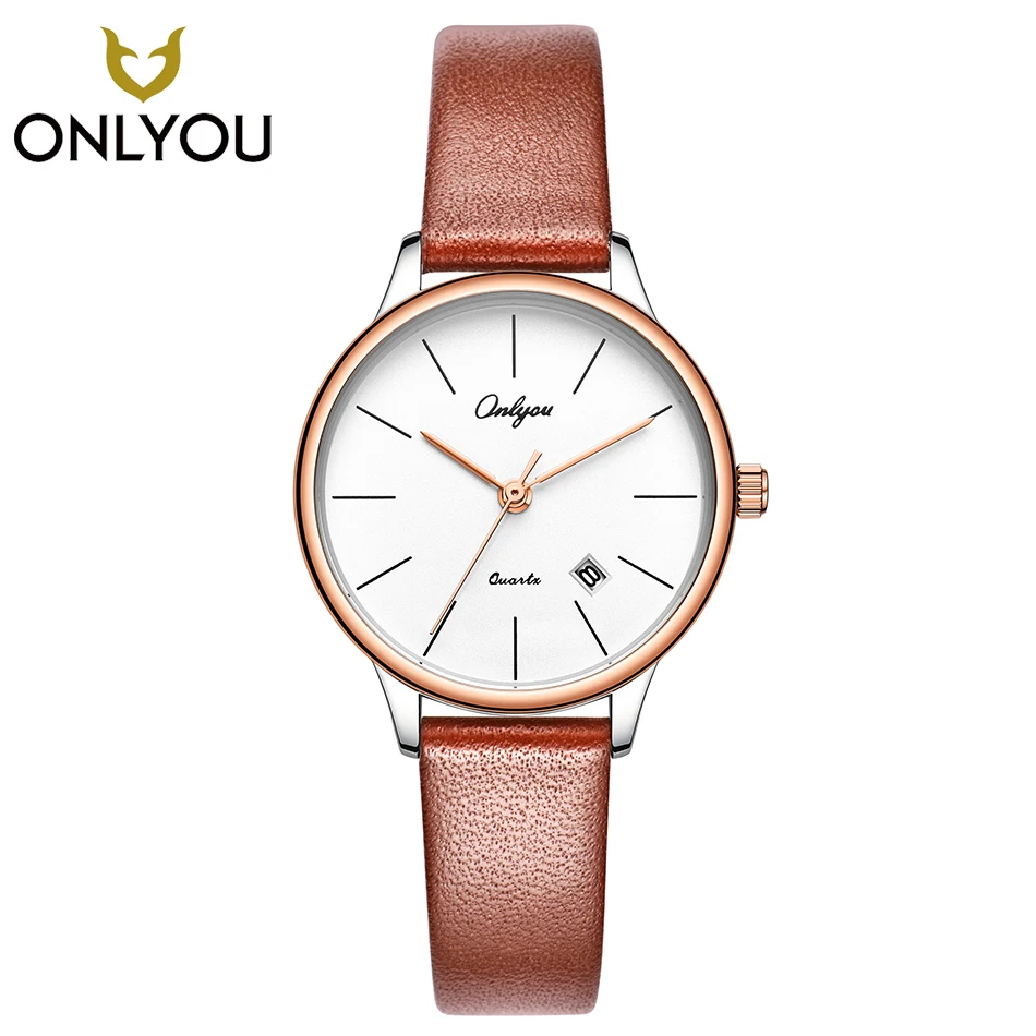 

ONLYOU Casual Women Watches Simple Design Genuine Leather Strap Quartz Wristwatch Ladies Dress Watch Big Dial Female Clock