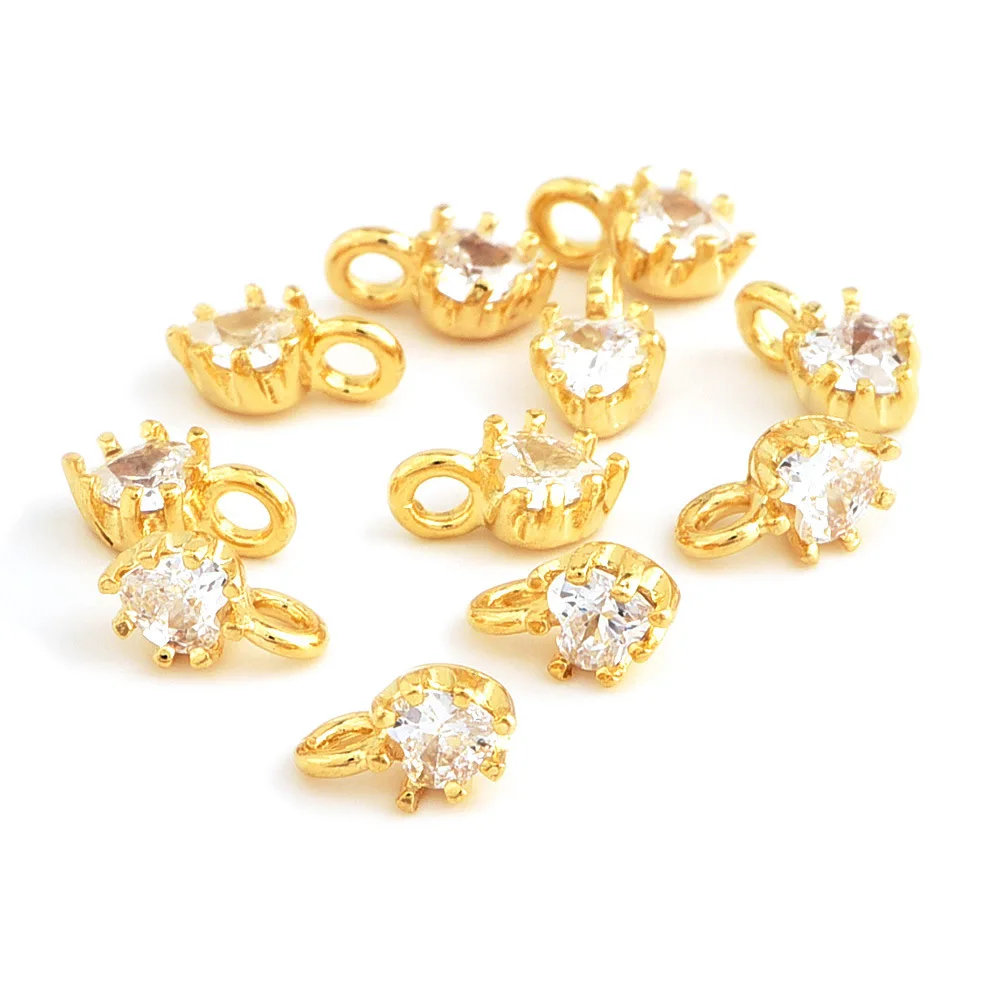 

2pcs Not Easy To Fade 4mm Gold Heart-Shaped Mini Micro-Inlaid Zircon Pendant DIY Handmade Earrings Necklace Jewelry Making