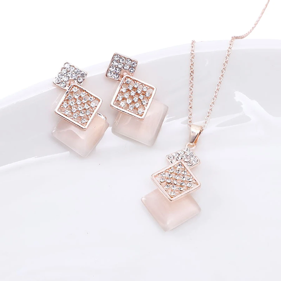 Trendy Jewelry Sets Fashion Gold color Filled Rhinestone Crystal Opal