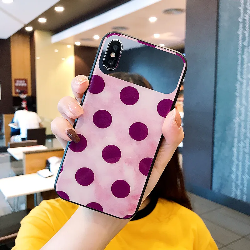 PEIPENG For iPhone 7 7Plus 6 6S 6Plus 8 8Plus X XR XS Max TPU  Luxury fashion retro Wave point mirror Anti-fall Phone case05