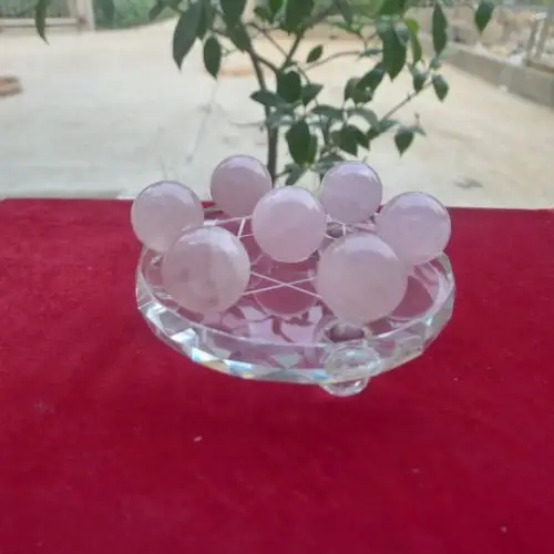 

WW 04891 7pcs NATURAL PRETTY ROSE CRYSTAL SPHERE BALL HEALING+STAND