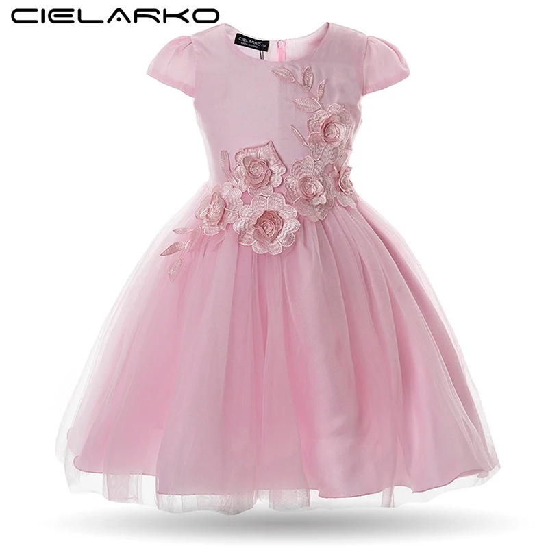 

Cielarko Girls Dress Birthday Party Baby Flower Dresses Appliques Mesh Kids Wedding Frocks Children Evening Ball Gowns for Girl