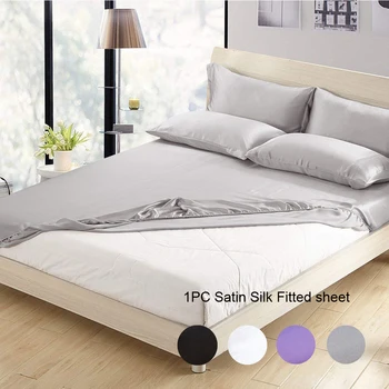 

Enipate 1pc Home Textile Satin Silk Bed Sheet Set NO PILLOWCASE Solid Bedding Sheet Fitted Sheet King Queen Twin Full USA Size