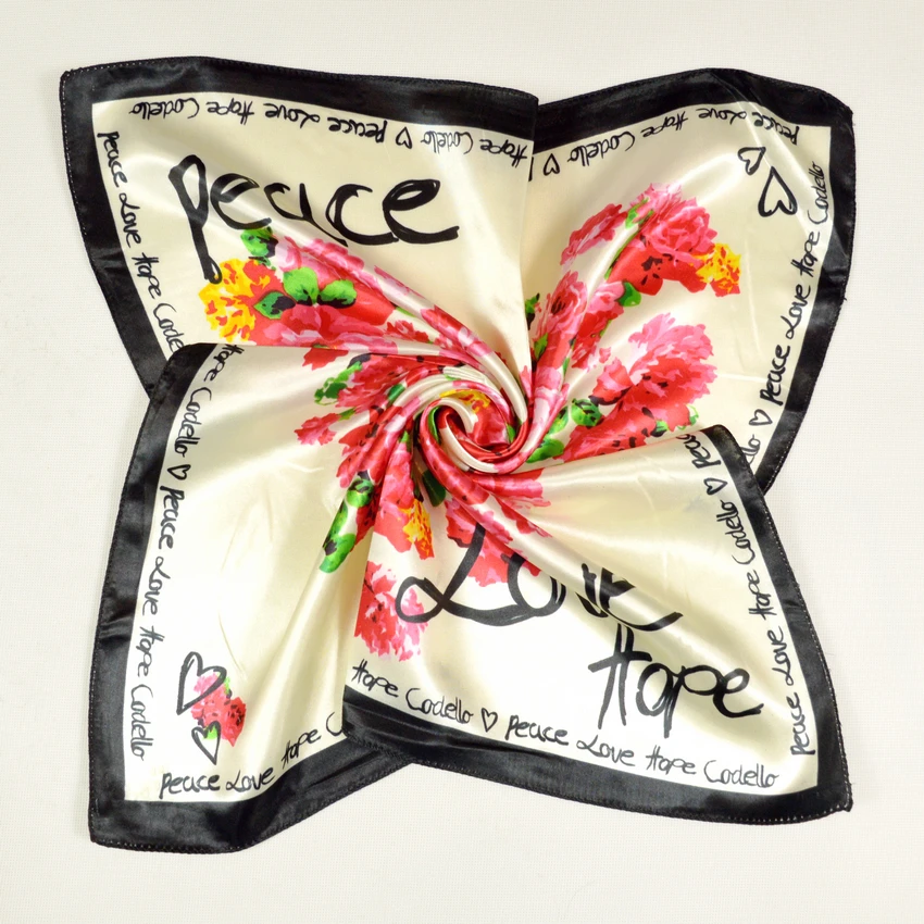

Beige White All-Match Professional Small Square Scarves For Women Fashion Accessories Rose Heart Letter Silk Scarf 52*52cm