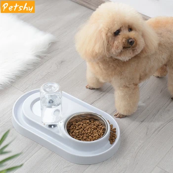 

Petshy Cat Dog Food Dish Bowl with Automatic Water Dispenser Kitten Puppy Animal Pets Dual Port Drinking Fountain Feeding Bowls