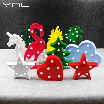 

YNL 3D LED Night Light Flamingo Unicorn Christmas Tree Star Cloud Cactus Cartoon Wall light Children Night Lamp Romantic Battery