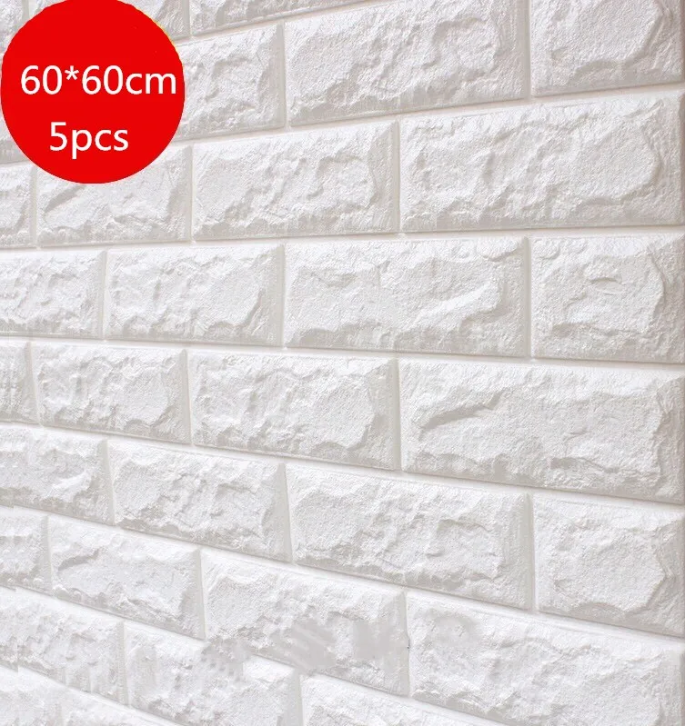 

60X60cm 5 pcs 3D Brick Wall Stickers DIY Self Foam Waterproof Decor Wall Covering Wallpaper For TV Background Kids Living Room