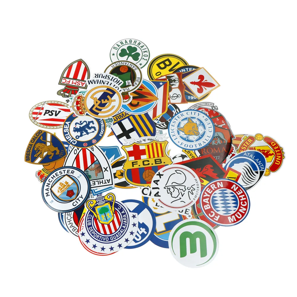 

50pcs Football Club Stickers Flag Body Stickers Tattoo For Skateboard Mobile Hand Luggage Laptop Fridge Football Funs