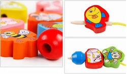 Juguete de madera de 26 piezas para bebé, juguete educativo de dibujos animados de frutas, enhebrado de animales, cuentas de madera, juguete de montsori para niños GYH