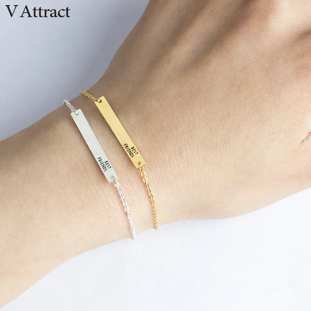 V Attract 2018 Silver Color Stainless Steel Pulseras Men Jewelry Geometric Simple Bar Statement Bracelet Homme
