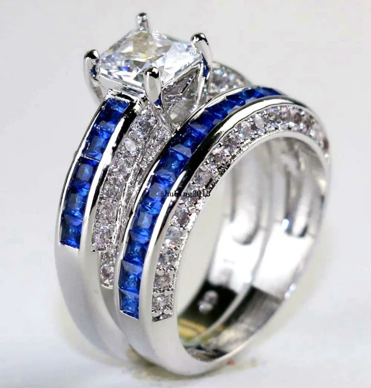 2pcs Luxury Female White Bridal Wedding Rings For Women 1 25 Ct
