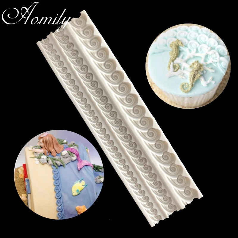 

Aomily Sea Wave Spray Wedding Fondant Cake Silicone Summer Beach Wave Mold Mousse Sugar Craft Icing Mat Pad Pastry Baking Tool