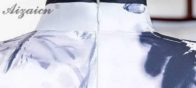 Весной новый принт Cheongsam Длинные платья Chinoise похожие Шелковый Qi Pao нация ветер винтажное платье китайское платье Qipao Женская Роба в