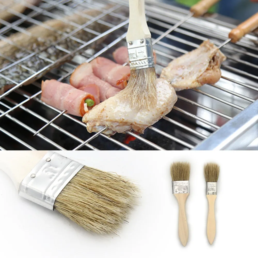 2 Psc fitted wooden handle brush barbecue sauce oil temperature baking