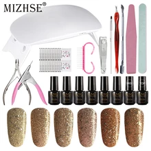 MIZHSE 19 шт./компл. гель для ногтей с блестками лак для ногтей набор инструментов для маникюра 36 Вт УФ светодиодная лампа с праймером верхнее покрытие лак для ногтей Дизайн ногтей