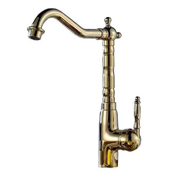Polished Gold Color Brass Kitchen Faucet Swivel Spout Single Handle Sink Mixer Tap One Hole asf097