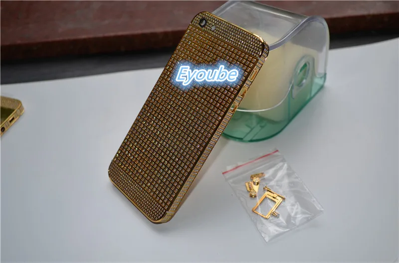 Настоящий 24-каратный Золотой корпус для iphone5 5g 5S Полный Кристалл Алмаз Золотой алмаз корпус