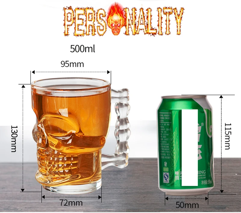 Высокая емкость Стеклянный Череп чашка с головой виски, пиво стакан для красного вина кружки, чашки для вечеринки для дома и бара Стекло кружка кружки