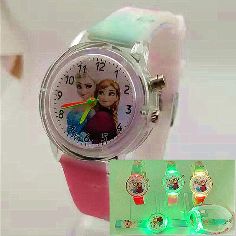 

Children's cartoon watch elsa princess electronic lights source children children watch girls birthday party gift clock