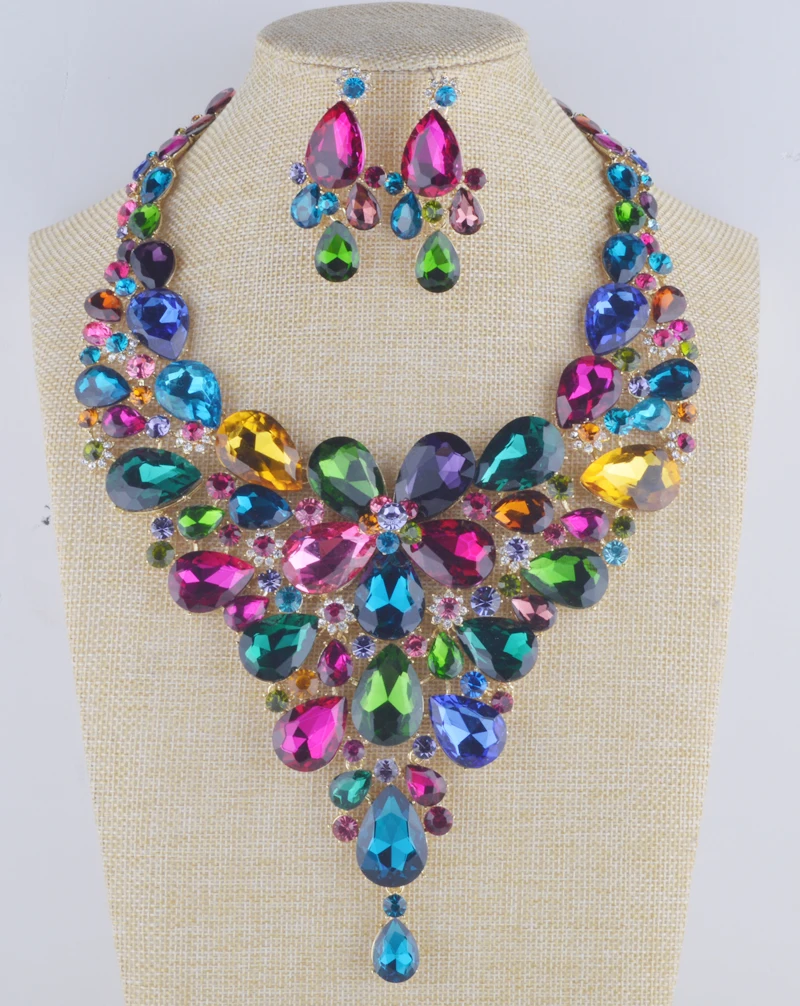 Statement jewelry sets Women's party multi necklace earrings set