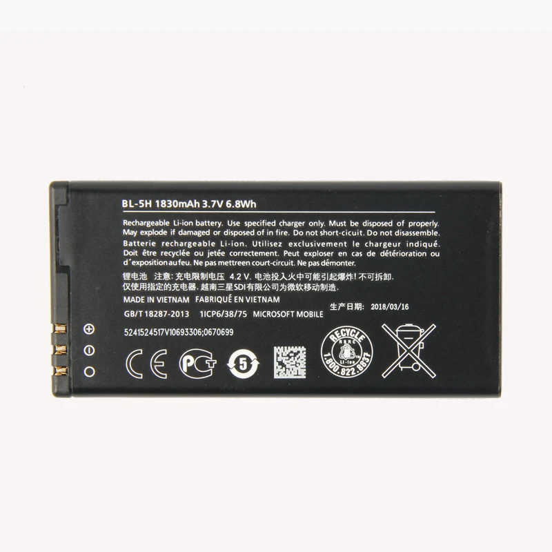 

Original BL-5H phone battery for Nokia Lumia 630 38 635 636 Lumia630 RM-977 RM-978 RM-977 1830mAh