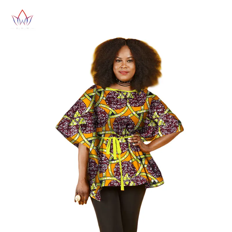Африканские блузки с круглым вырезом Bazin Riche женская s 6xl африканская одежда дашикис африканские Топы для женщин с коротким рукавом женский топ WY1844 - Цвет: 13