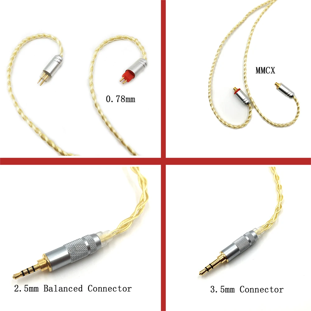 MMCX/0,78 мм 2-контактный разъем 3,5 мм 2,5 мм сбалансированный Модернизированный кабель для наушников очень мягкий 7N OCC чистое серебро+ позолота для IEMs