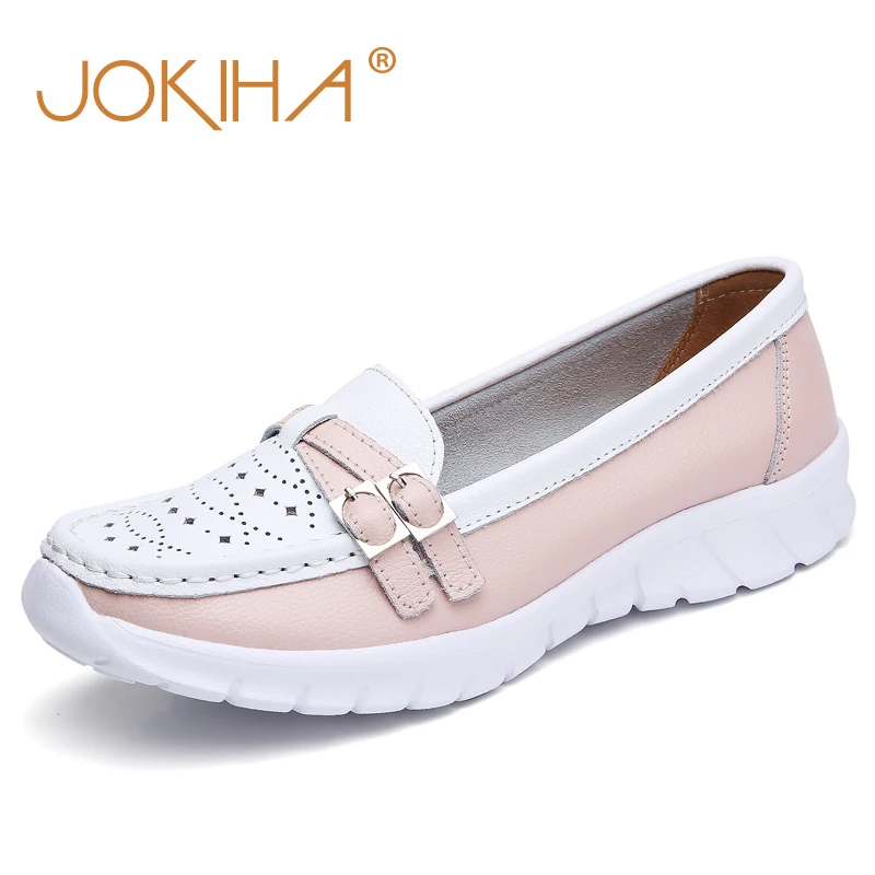 

JOKIHA Flat Shoes Women Genuine Leather Women Flats Sneakers Shoes Buckle Ladies Spring Loafers Shoes Footwear zapatos mujer