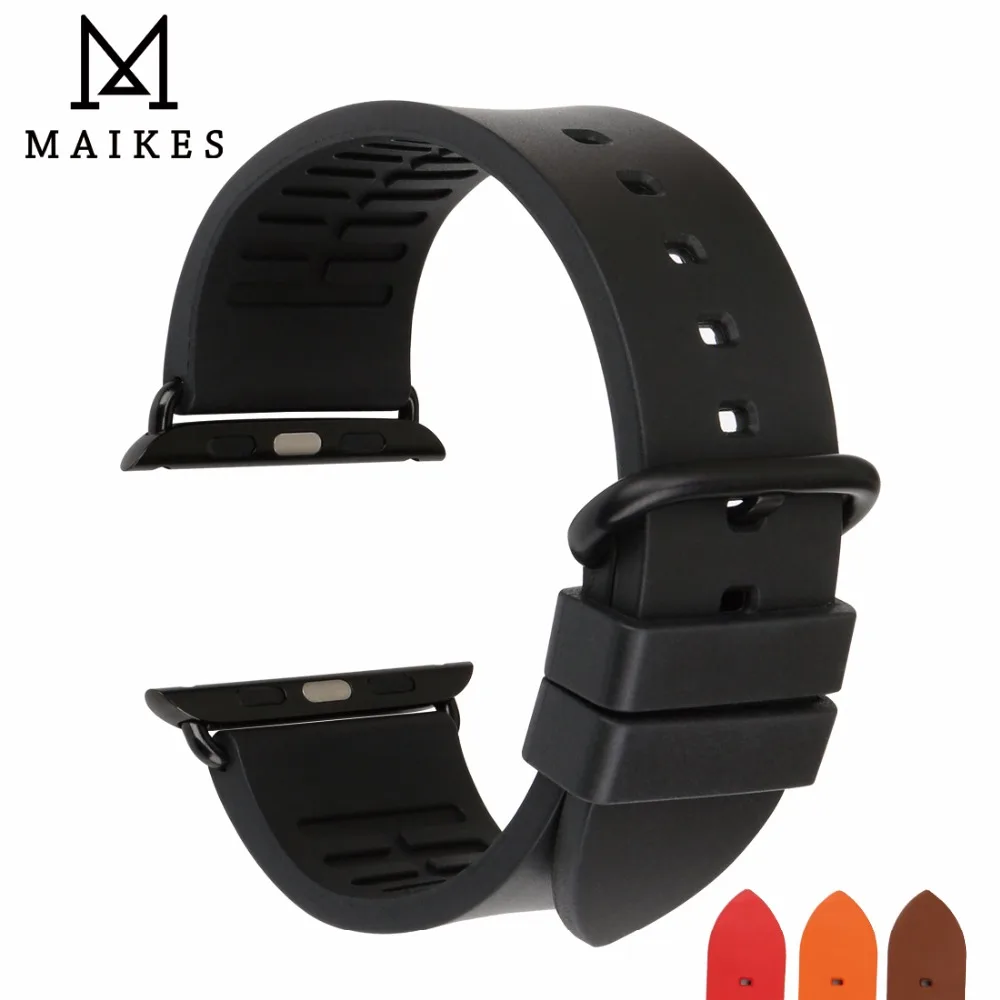 MAIKES High Quality Fluoro Rubber Watch Strap Replacement Apple Watch Band 42mm Series 3 2 1 All Models iWatch Band 38mm 