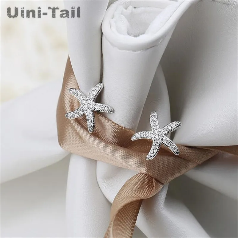 Uini-Tail hot new 925 Tibetan silver temperament fashion starfish micro-set stud earrings simple personality exquisite sweet 3