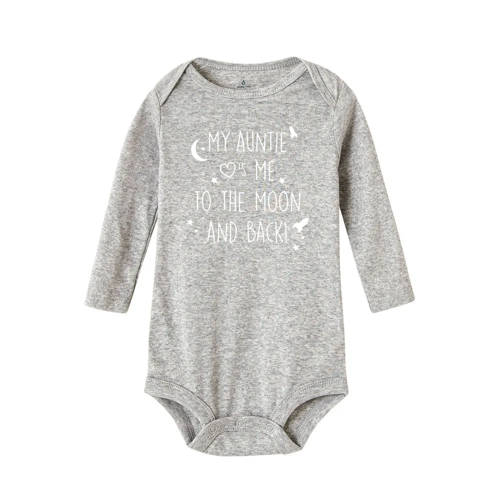 My Auntie Take Me To The Moon and Back/Детские комбинезоны с печатью; хлопковая одежда с длинными рукавами для новорожденных; детские комбинезоны; одежда для малышей - Цвет: R252-LRPGY-
