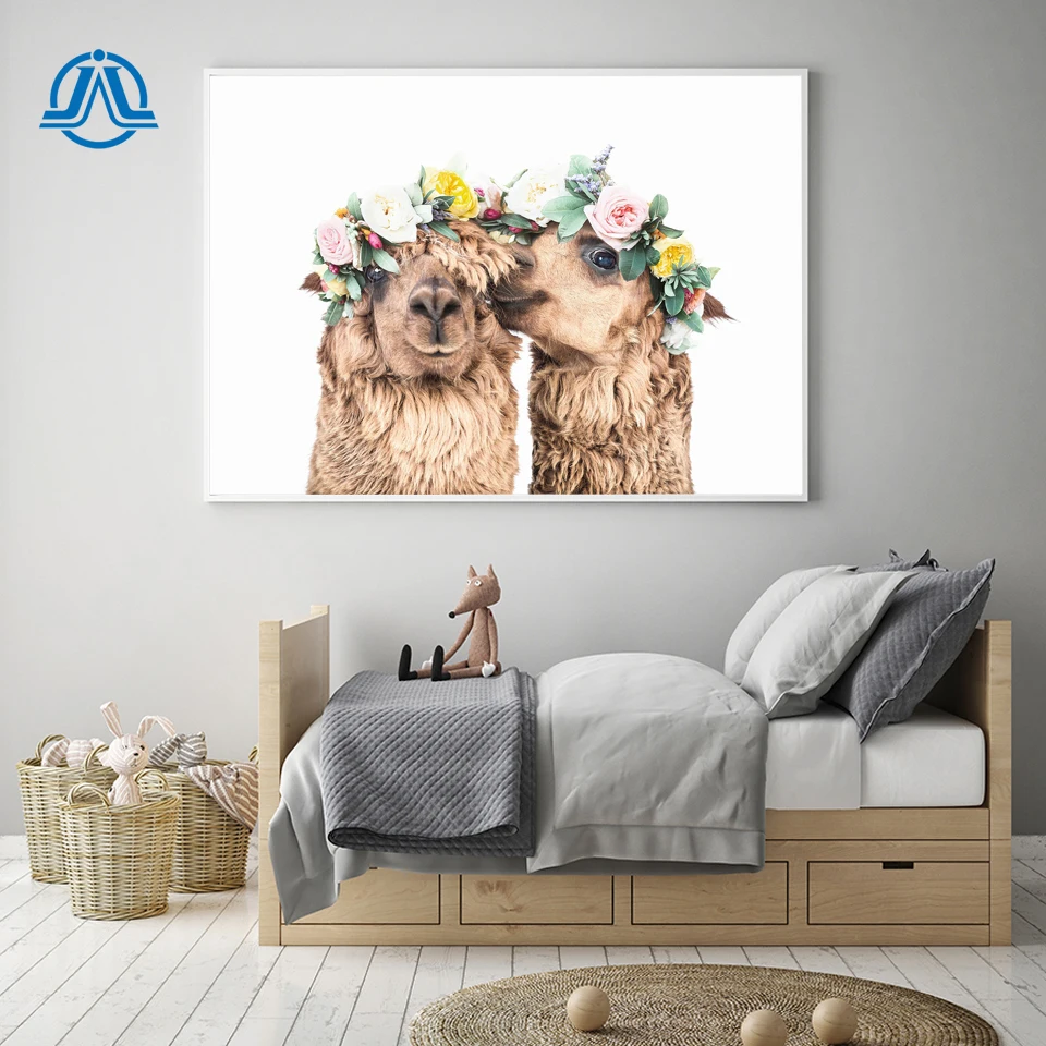 Животные альпака Художественная печать и плакат Цветочная лама фотография