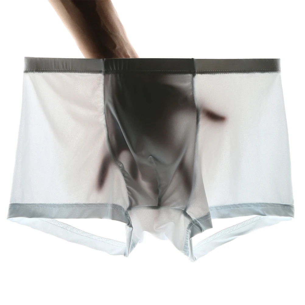 Sexy Men Ice Silk Boxer Transparent Men Underwear Low waist Slip Homme