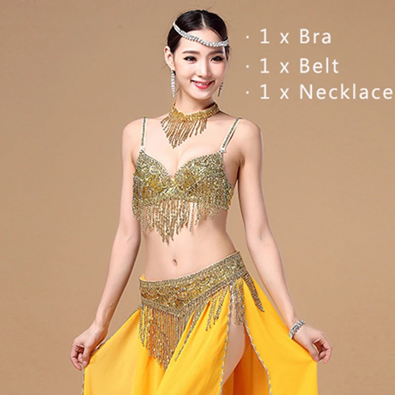 B&D Cup Belly Dance Costume Set Bra Top Scaf Skirt Dress Carnival Hollywood 2PCS 